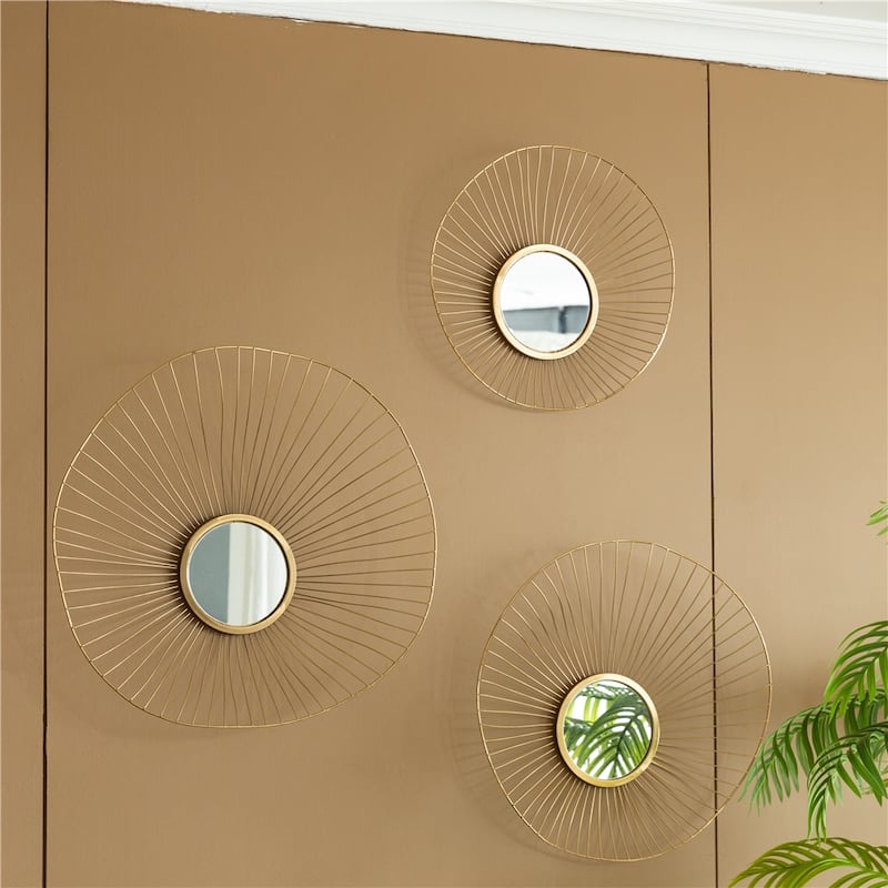 Set of 3 Wall Mirror Abstract designed Wall mirrors with Gold Frame