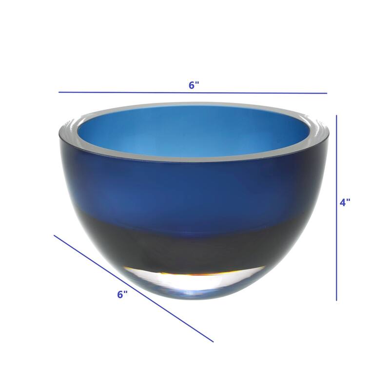HomeRoots 6" Mouth Blown European Made Lead Free Cobalt Crystal Bowl