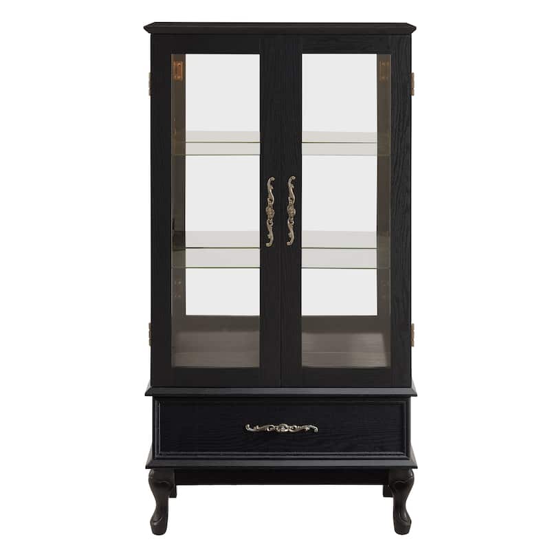 Lighted Curio Cabinet with Glass Doors and Adjustable Shelves 2 Door Cabinet Display Curio Cabinet with LED Lights and Drawer