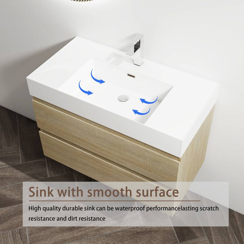 24/30/36 Single Sink Wall-Mounted Bathroom Vanity with Integrated Thick Edge Resin Sink