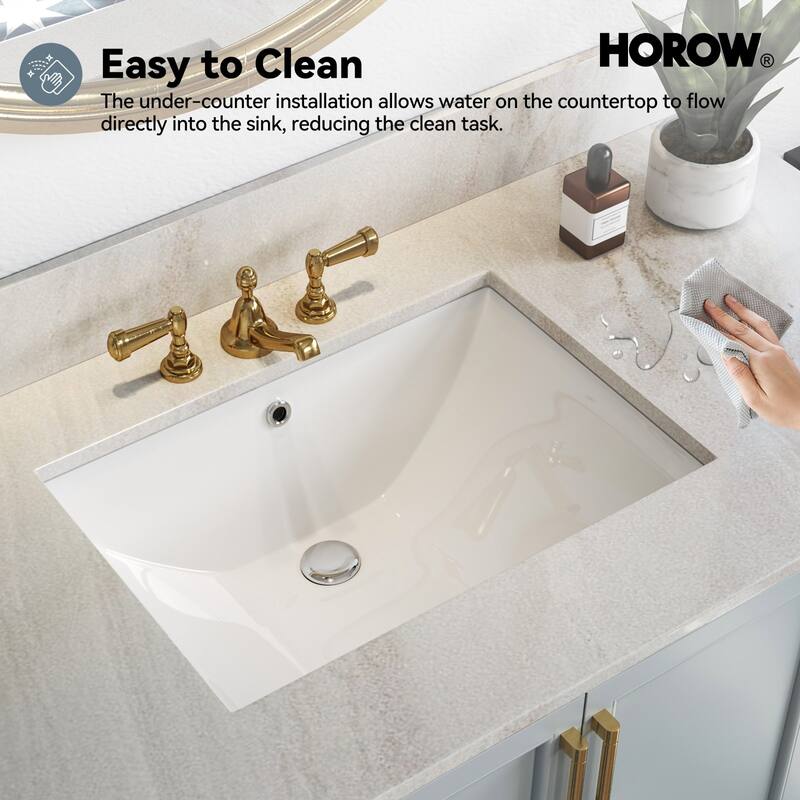 HOROW 23.6 in. Rectangular Undermount Glazed Ceramic Bathroom Sink in White with Integrated Overflow - White