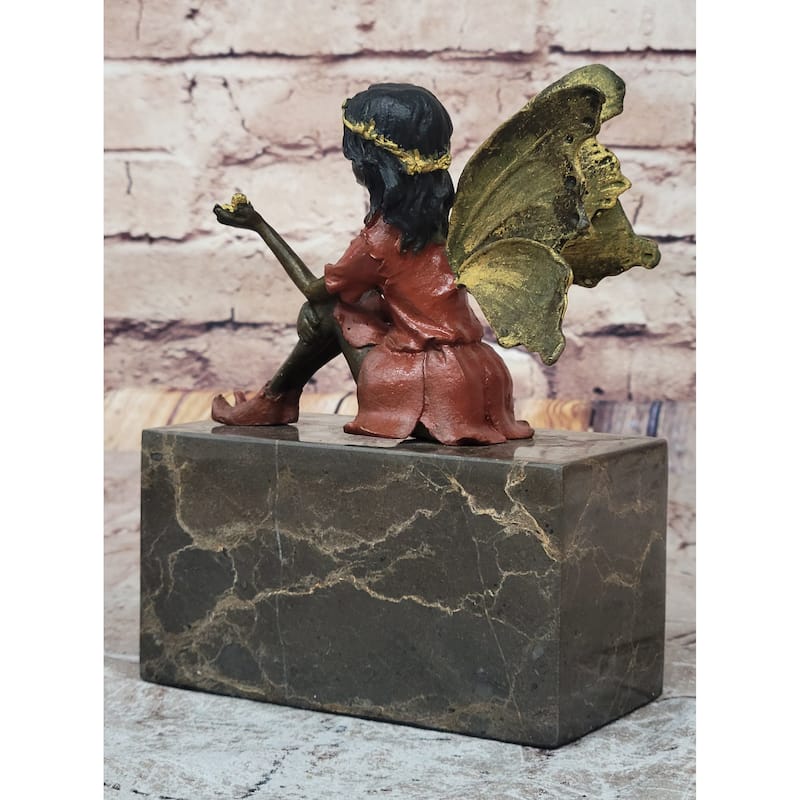 Hand Made Multi Color Fairy Angel Genuine Bronze Sculpture By Milo
