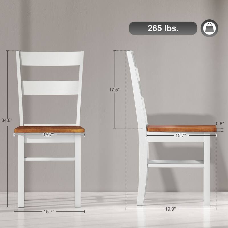Set of 2 Dining Chairs Light Grey Teak Rubber Wood Armless Open Back Kitchen Seating - 15.7" W x 19.9" D x 34.8" H
