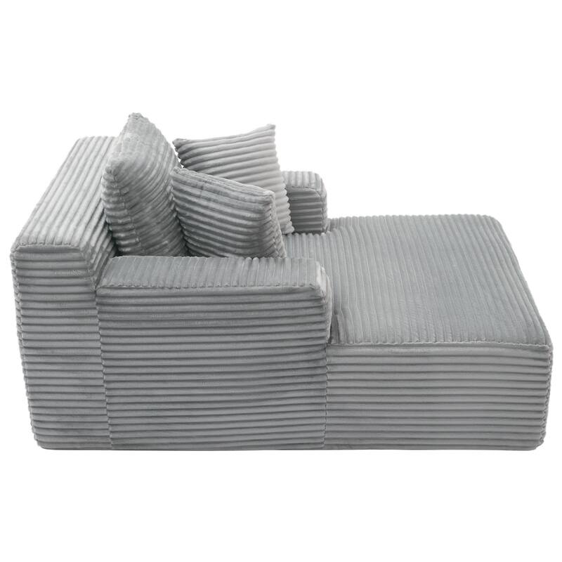 Corduroy Chaise Lounge Sofa Bed with Removable Pillows, Pocket Spring Cushion and No Assembly Required