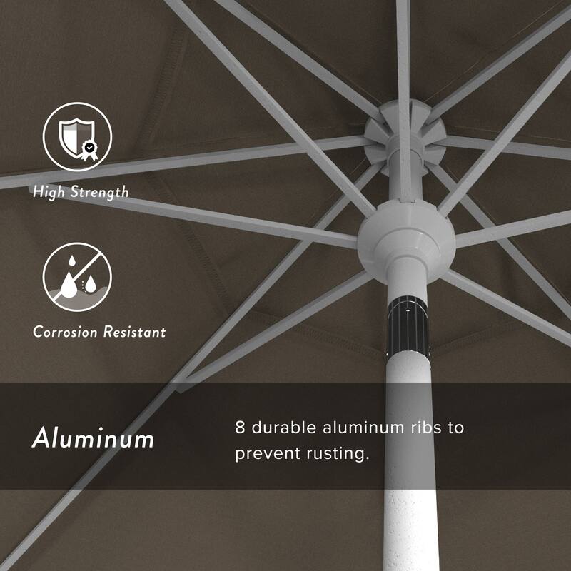 California Umbrella 9' Round Crank Lift Push Button Tilt White Aluminum Patio Umbrella Sunbrella