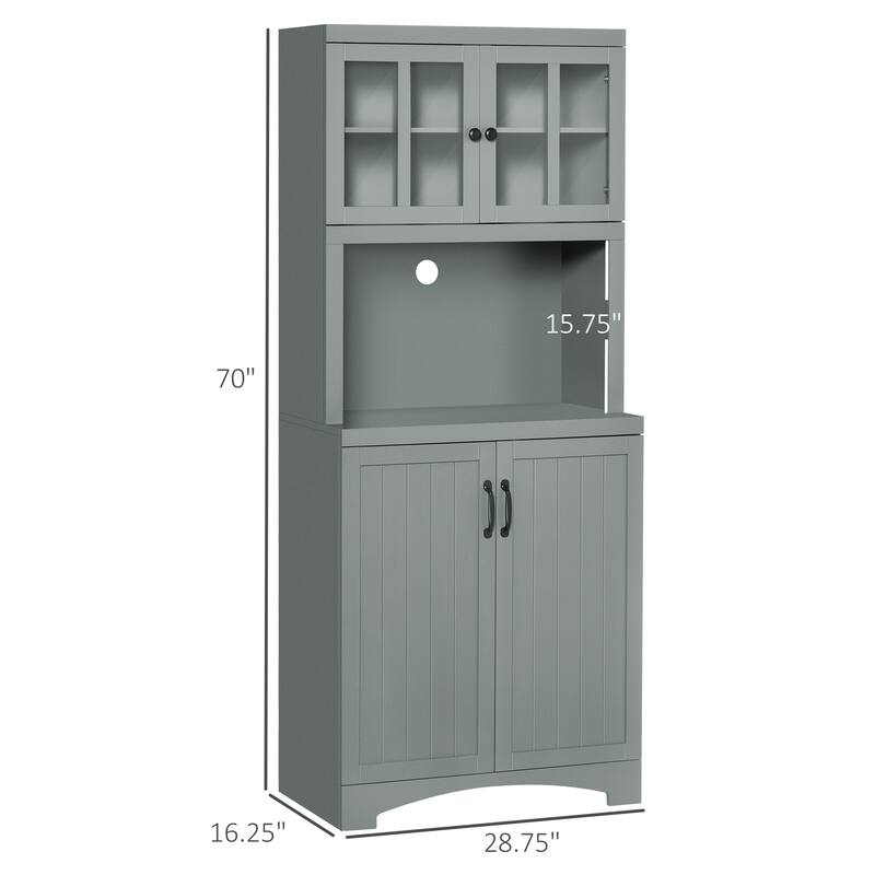 Modern Kitchen Buffet with Bead Board Doors and Adjustable Shelves Open Counter Storage - 28.75" W x 16.25" D x 70" H