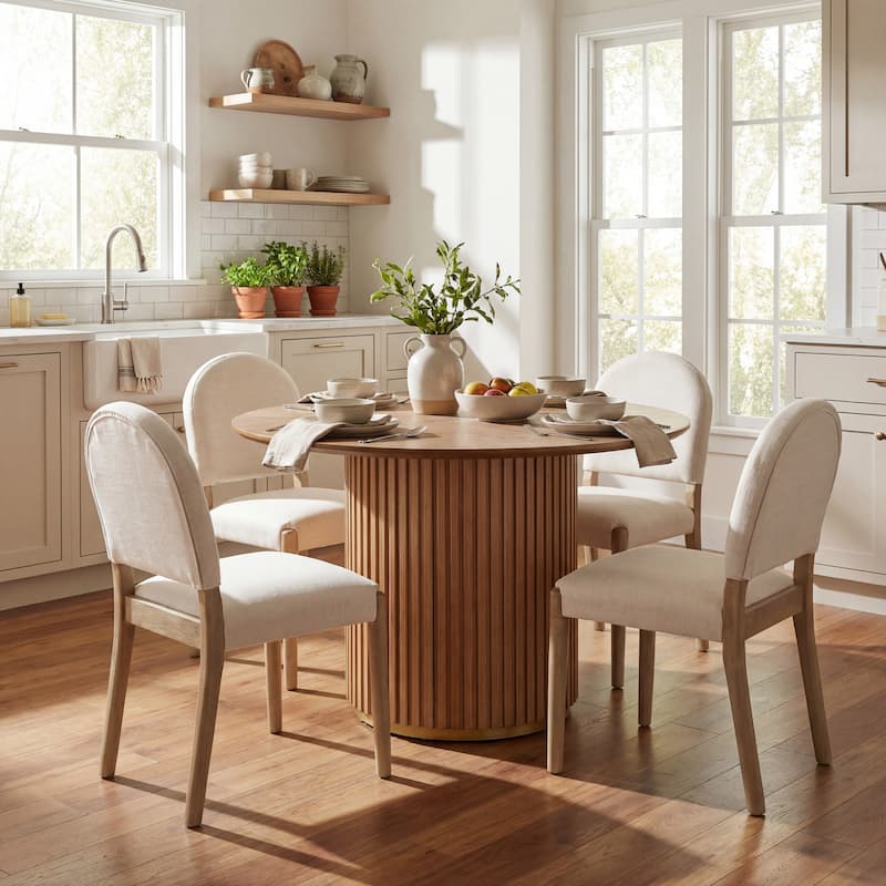 Christopher Knight Home - Wooden 5 Piece Dining Set with Upholstered Chairs - 4 chairs + 1 table - Beige,Light Ash
