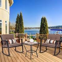Costway 3 PCS Patio Rattan Wicker Furniture Set Rocking Chair Coffee Table W/Cushions