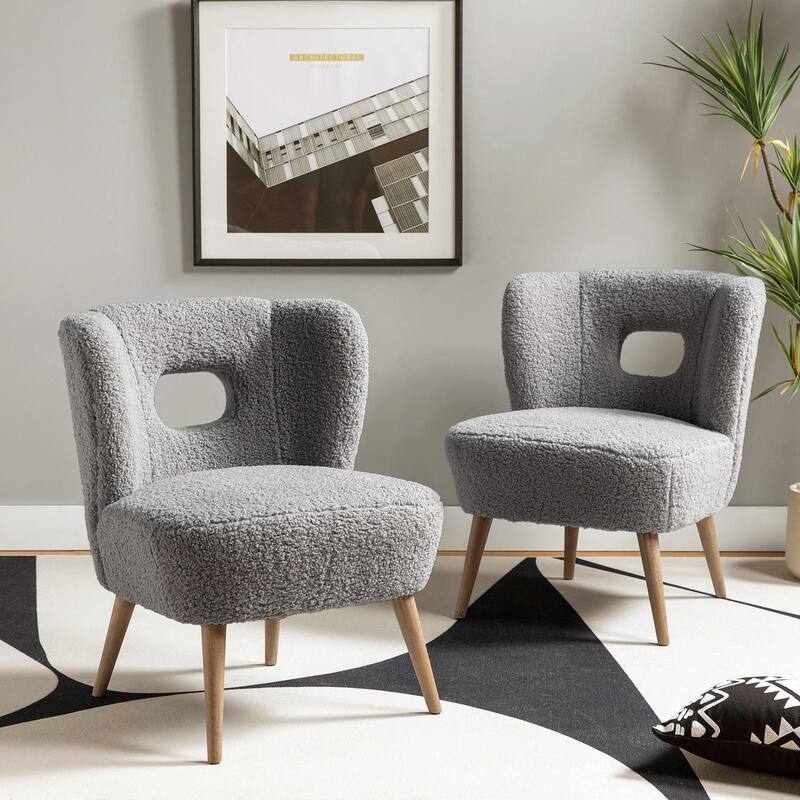 Dulcinea Modern Lambskin Accent Chair with Wood Legs Set of 2 by HULALA