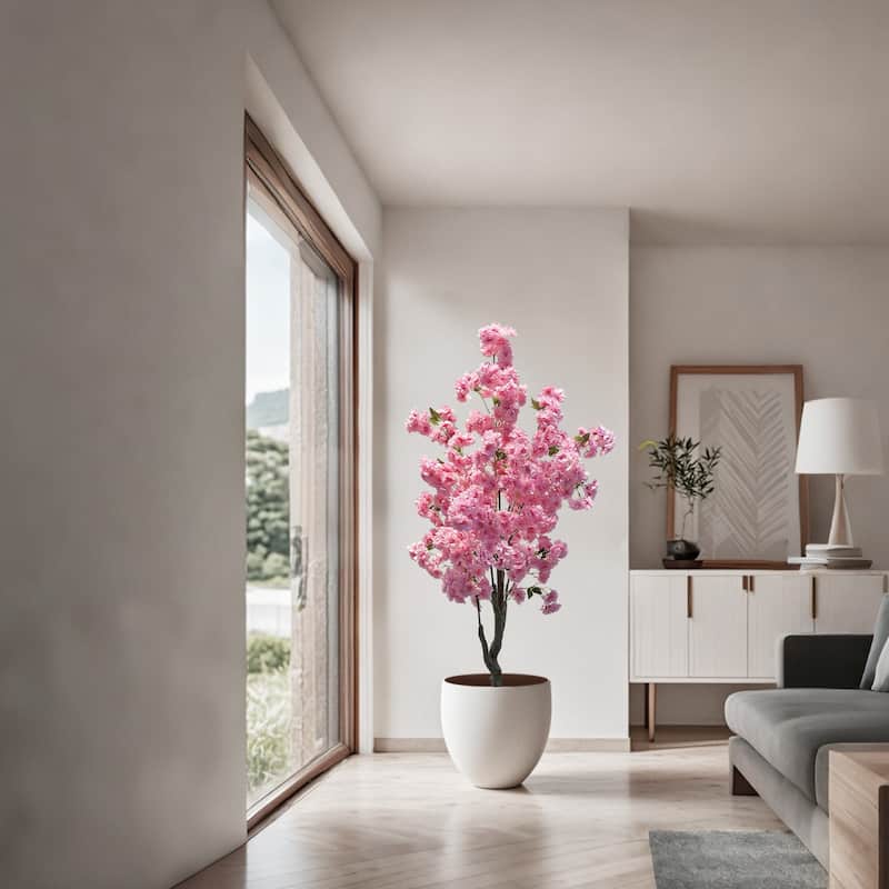 Decorative Faux Artificial Cherry Blossom Silk Tree in Pot for Home Decor
