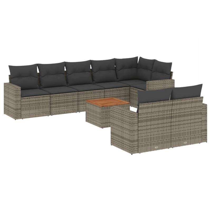 vidaXL Patio Sofa Set with Cushions Outdoor Furniture 9 Piece Poly Rattan - 21.7 x 21.7 x 14.6
