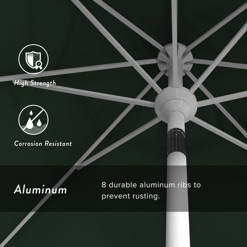 California Umbrella 9' Round Crank Lift Push Button Tilt White Aluminum Patio Umbrella Sunbrella