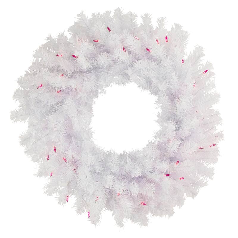 Geneva White Spruce Artificial Christmas Wreath, 24-Inch, Pink Lights