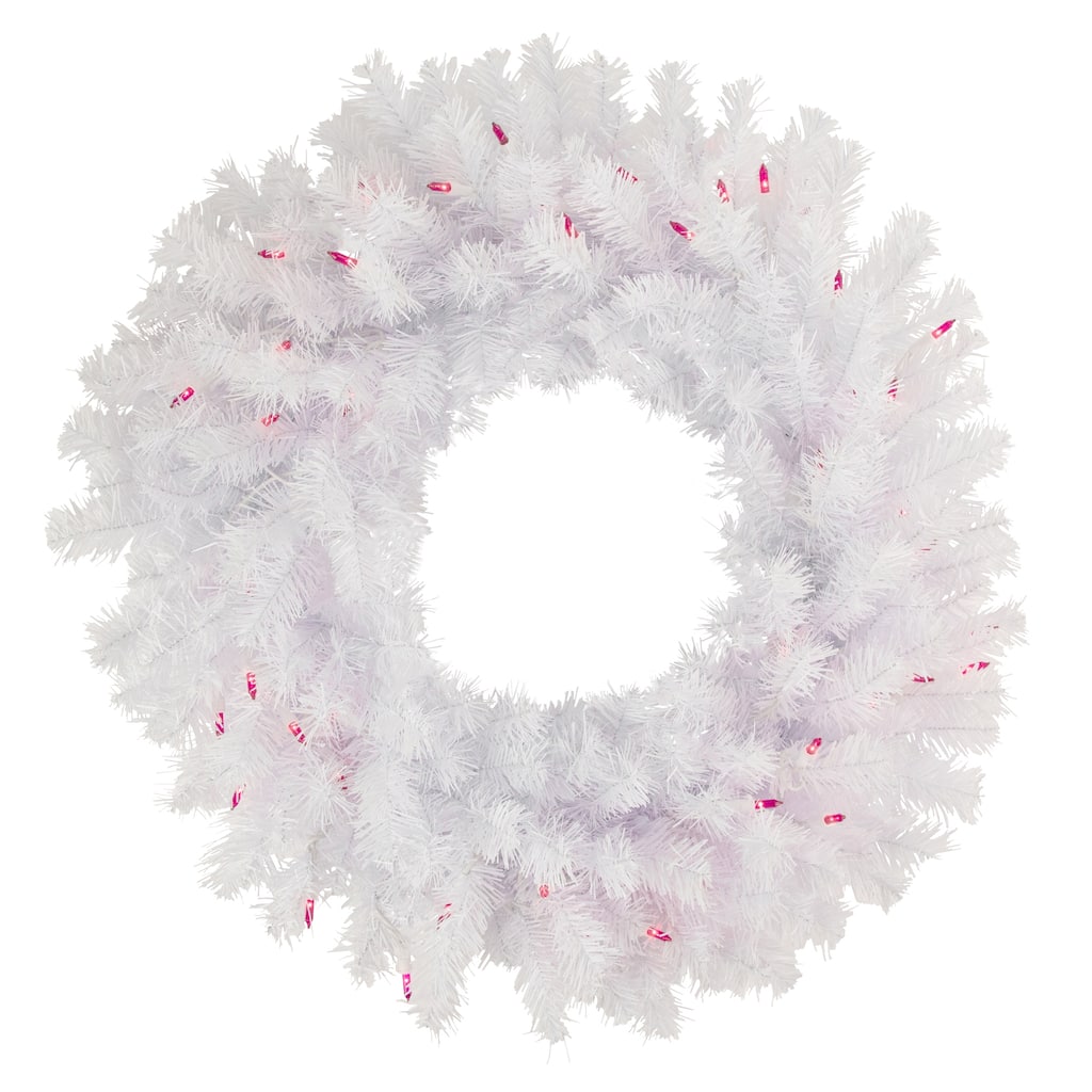 Geneva White Spruce Artificial Christmas Wreath, 24-Inch, Pink Lights