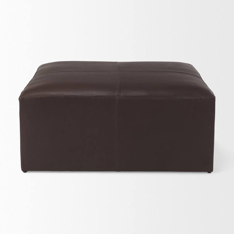 A leather ottoman with versatile style and function.