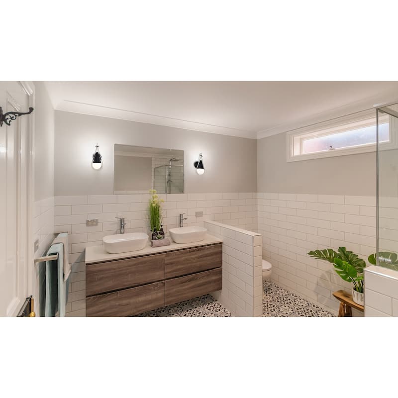 Admiral 1 Light Wall Sconce - Matte Black and Brushed Nickel Finish - White Opal Glass
