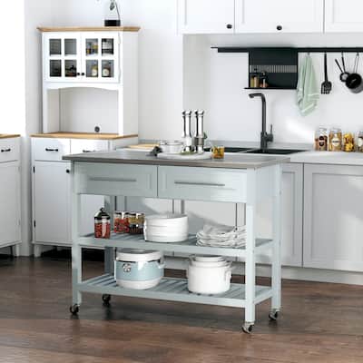 HOMCOM Kitchen Island Stainless Steel Top Rolling Utility Cart with Drawers, Shelves - Grey