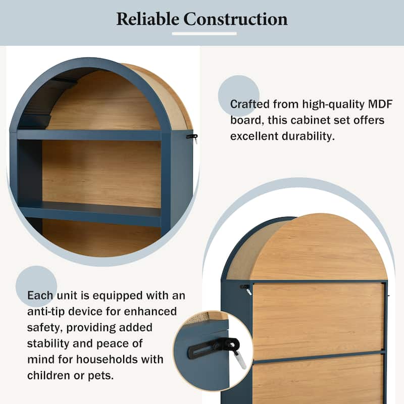 Freestanding Tall Bookshelves Set of 2, Farmhouse Two-Tone Open Storage Cabinet with Fabric Arched Top, 5-Tier Display Bookcase