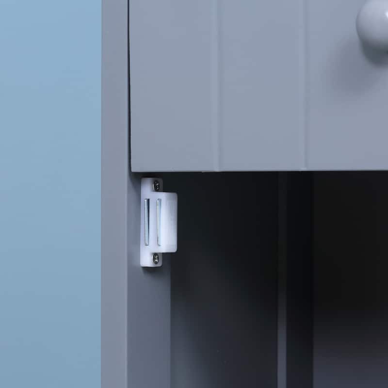 Modern Grey Bathroom Organizer Cabinet with Multi-Tier Shelves and Storage Drawer - 13.5" W x 9.5" D x 67" H