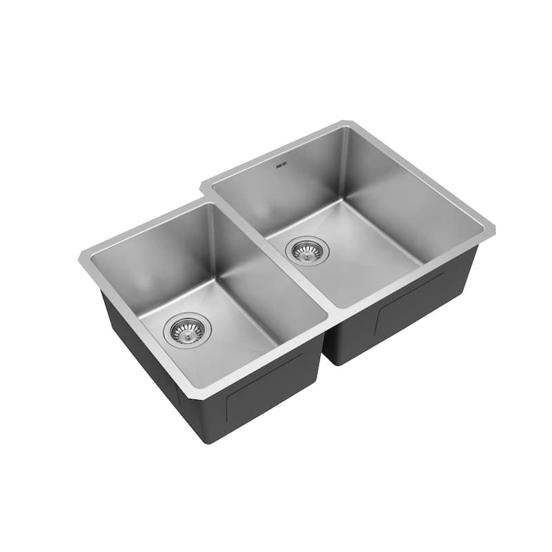 Karran Elite Undermount Stainless Steel 33 in. 16-Gauge Double Bowl KItchen Sink Kit