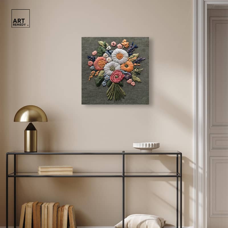 Stitched Bloom Bouquet II Canvas by Art Remedy, Gallery Wrapped