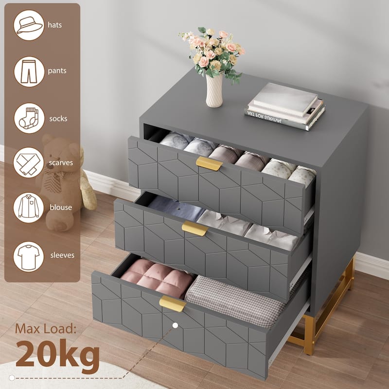 3 Drawer Dresser with Metal Legs, Wood Storage Chest for Bedroom, Living Room, Hallway, Wide Organizer