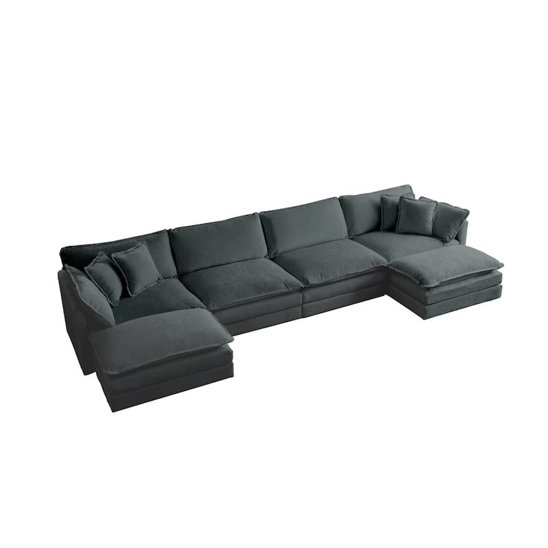 Modern U Shaped Sectional Sofa Set with Chenille Upholstery and Thick Cushions for Living Room and Guest Room