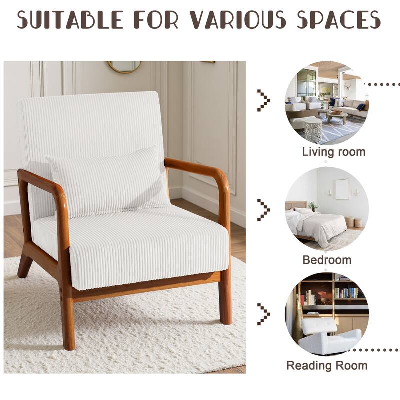 Uixe Mid Century Solid Wood Upholstered Corduroy Accent Chair