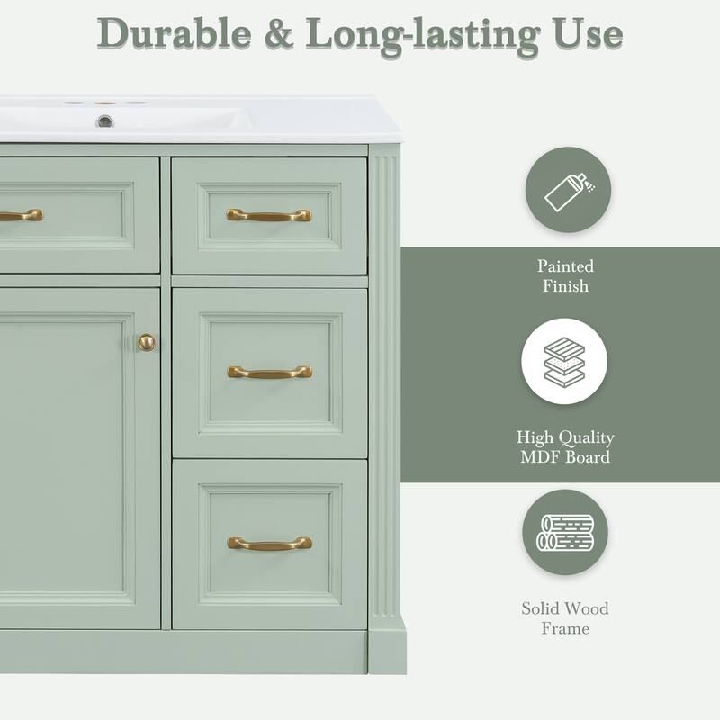 36 Inch Bathroom Vanity with Sink, Floor Mount Bathroom Storage Cabinet with Ceramic Basin