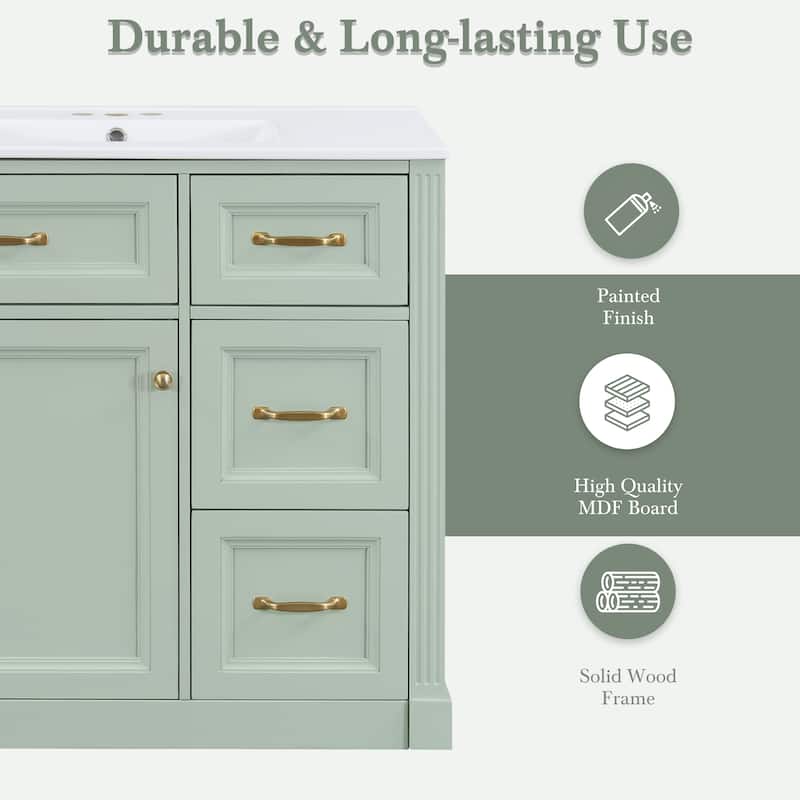 36 Inch Wall-Mounted Bathroom Vanity with Sink, 4 Soft-Close Drawers & Adjustable Shelf