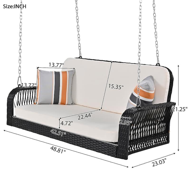 Wicker Outdoor 2-Seater Swing Daybed Porch Swing with Cushion