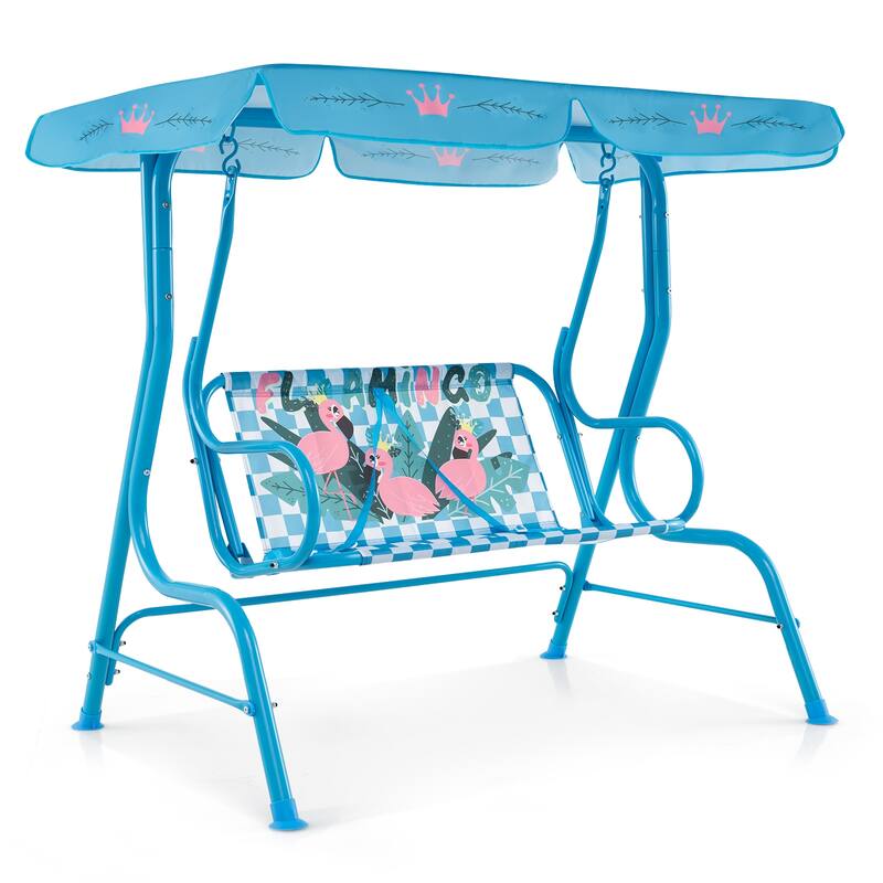 Oxford Cloth Metal Kids Swing with Adjustable Canopy and Safety Belts - 44" L x 28" W x 43.5" H - Navy