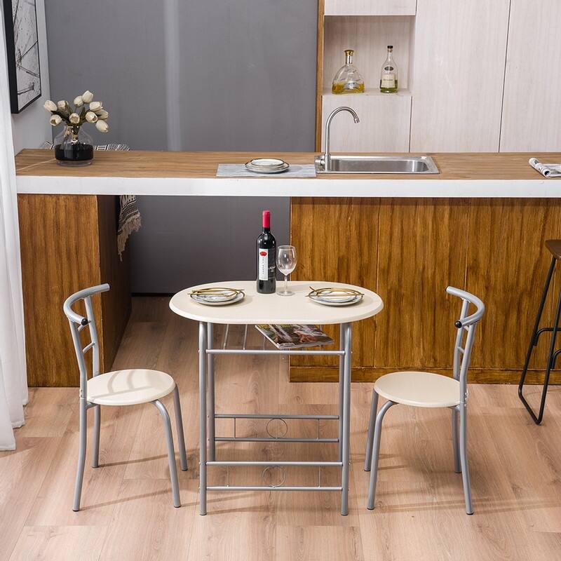 Modern Breakfast Dining Table and Chairs Set - Brown