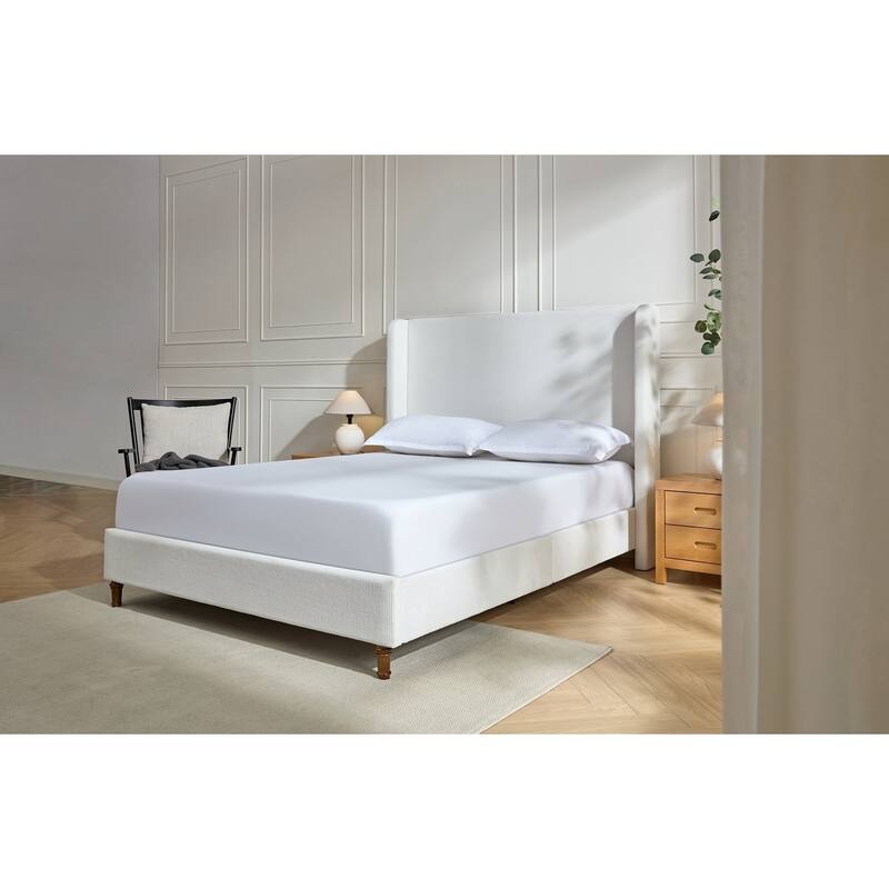 Elegant Upholstered Bed with Wingbacks and No Box Spring for Relaxing
