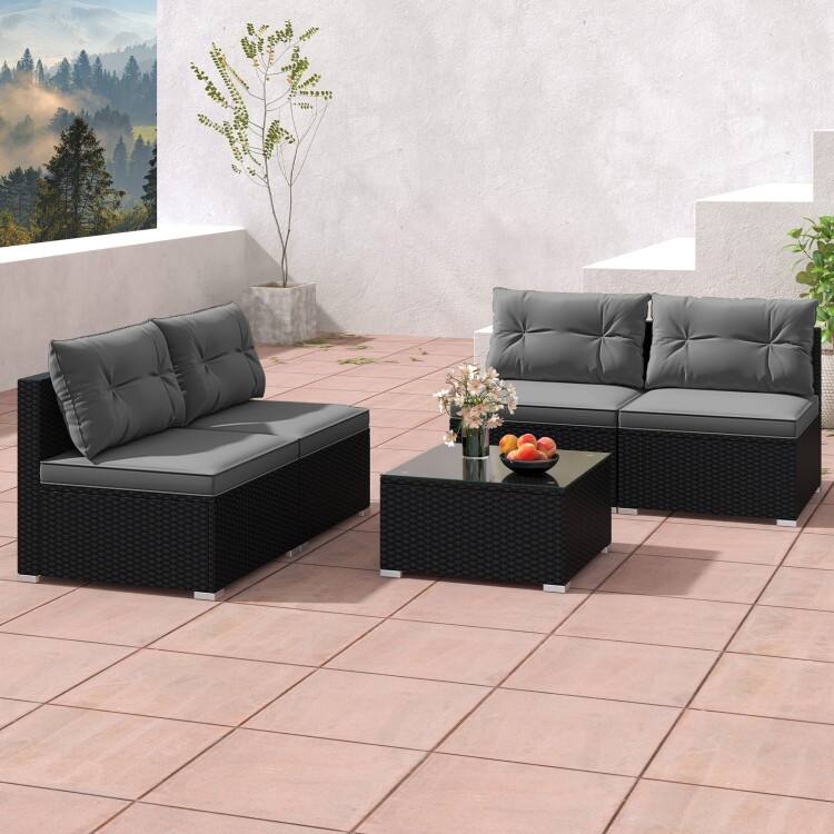 Stylish 5-Piece Outdoor Seating Set with Cushions and Table