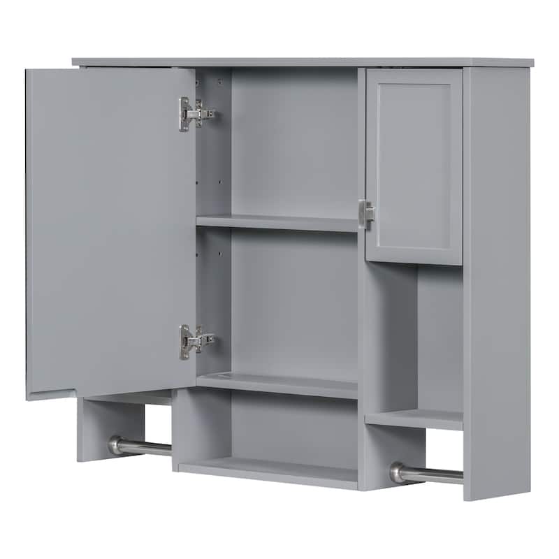Bathroom Furniture Set of 2 - Vanity Cabinet with 6 Drawers and Open Shelf, Mirror Cabinet with 2 Towels Bars and 3 Open Shelves