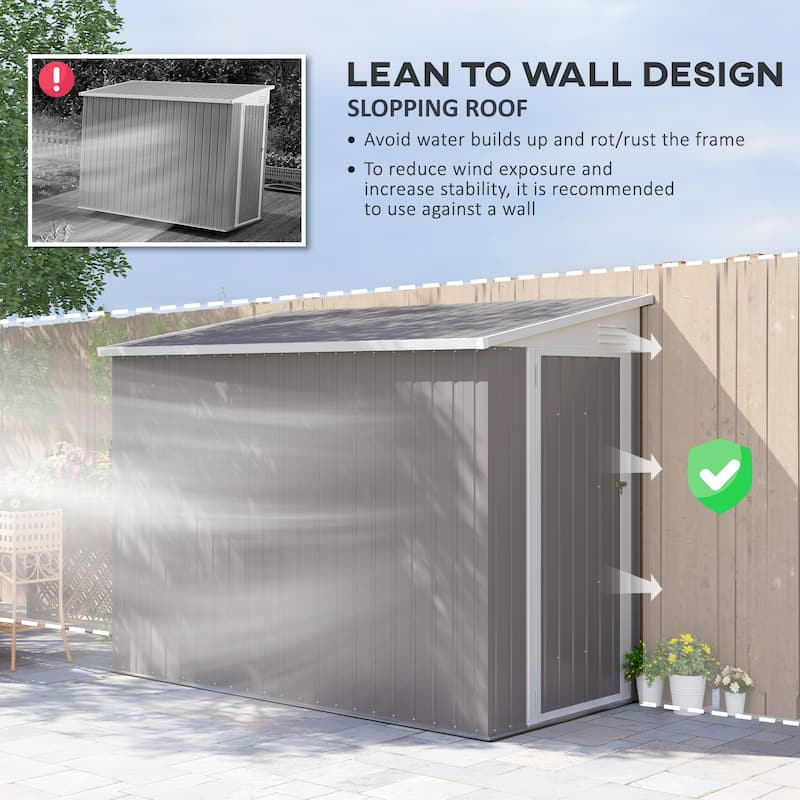 Outsunny 4' x 8' Metal Outdoor Storage Shed, Lean to Storage Shed, Garden Tool Storage House with Lockable Door and 2 Air Vents