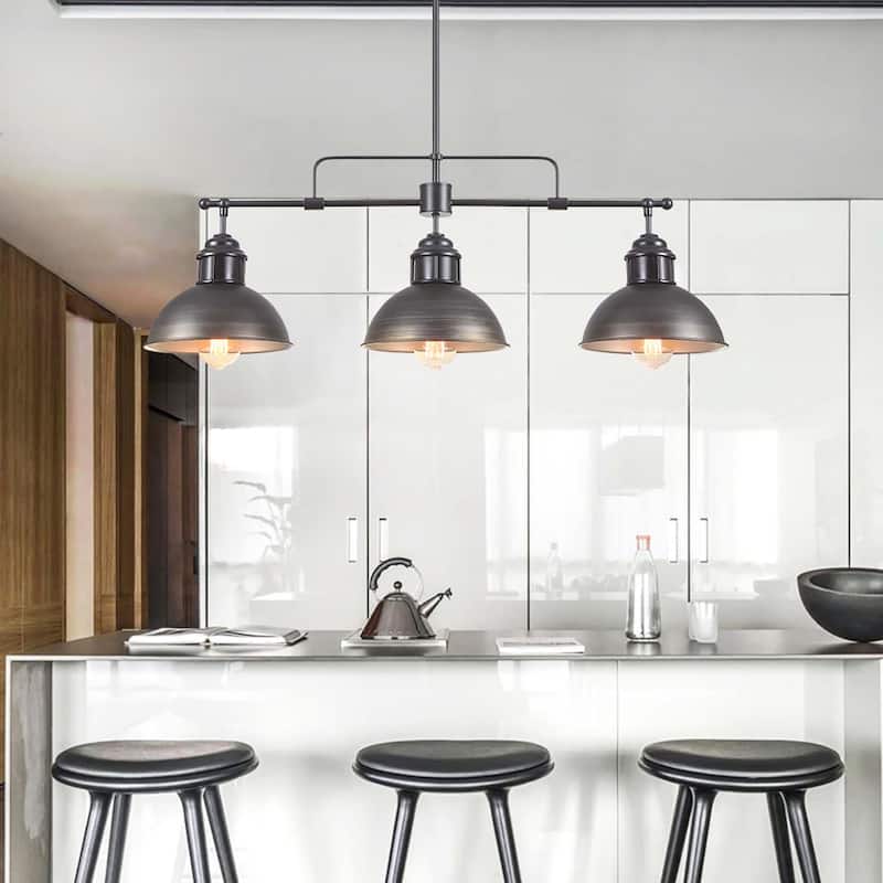 3-Light Industrial Farmhouse Dome Pendant Metal Linear Kitchen Island Pendant Light Oil Rubbed Bronze Finish - N/A
