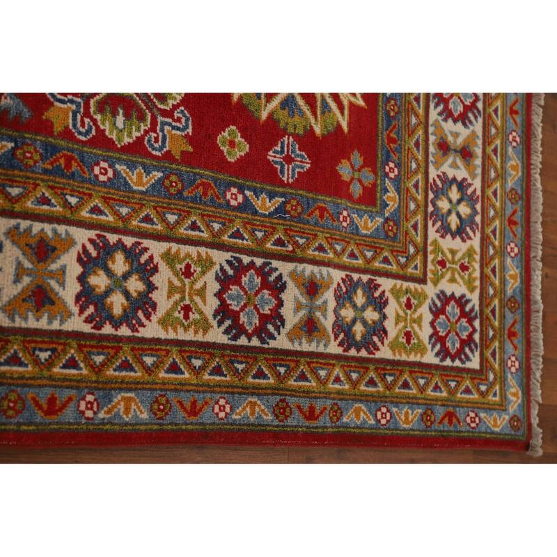 Traditional Geometric Red Kazak Oriental Wool Area Rug Hand-knotted - 6'7" x 9'9"