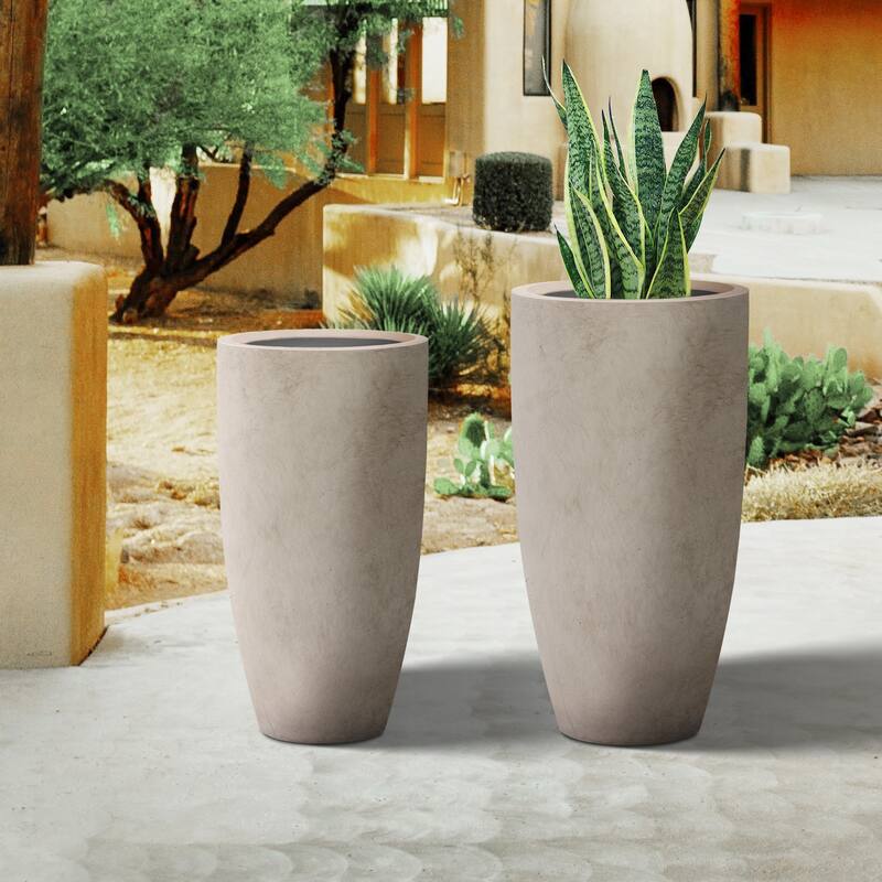 Plantara 32" & 23.6" H Tall Concrete planter, Large Outdoor Plant pot, Modern Tapered Flower pot for Garden