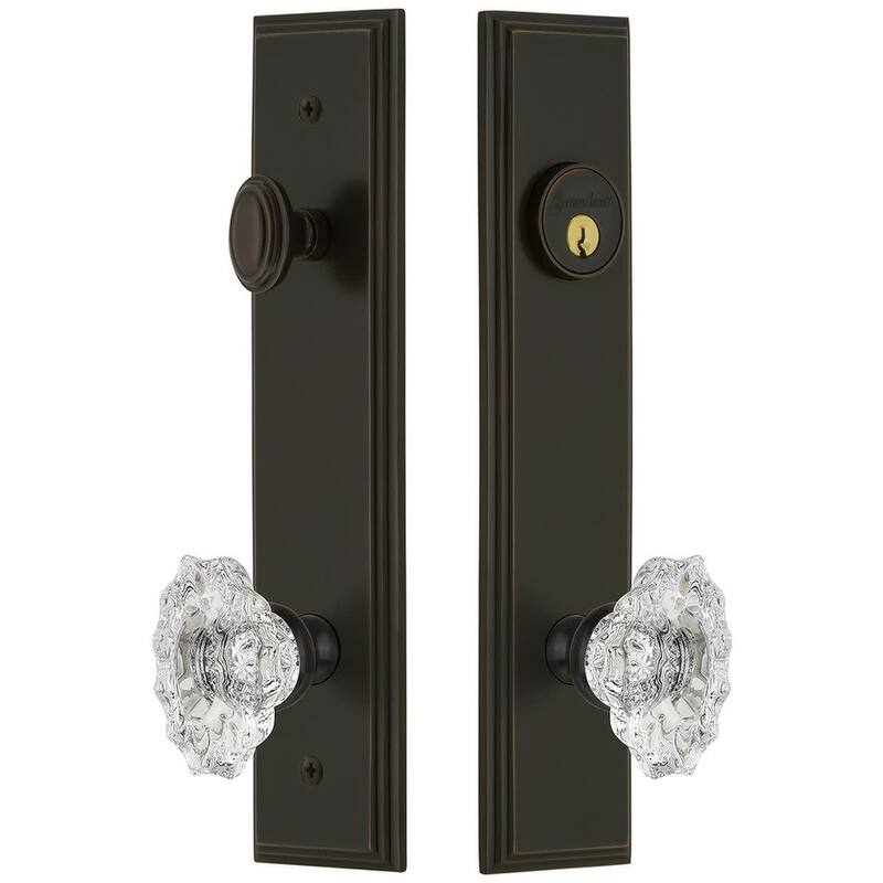 Grandeur Carre Solid Brass Tall Plate Single Cylinder Keyed Entry Set - Timeless Bronze