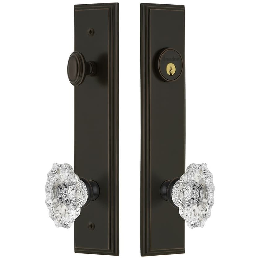 Grandeur Carre Solid Brass Tall Plate Single Cylinder Keyed Entry Set