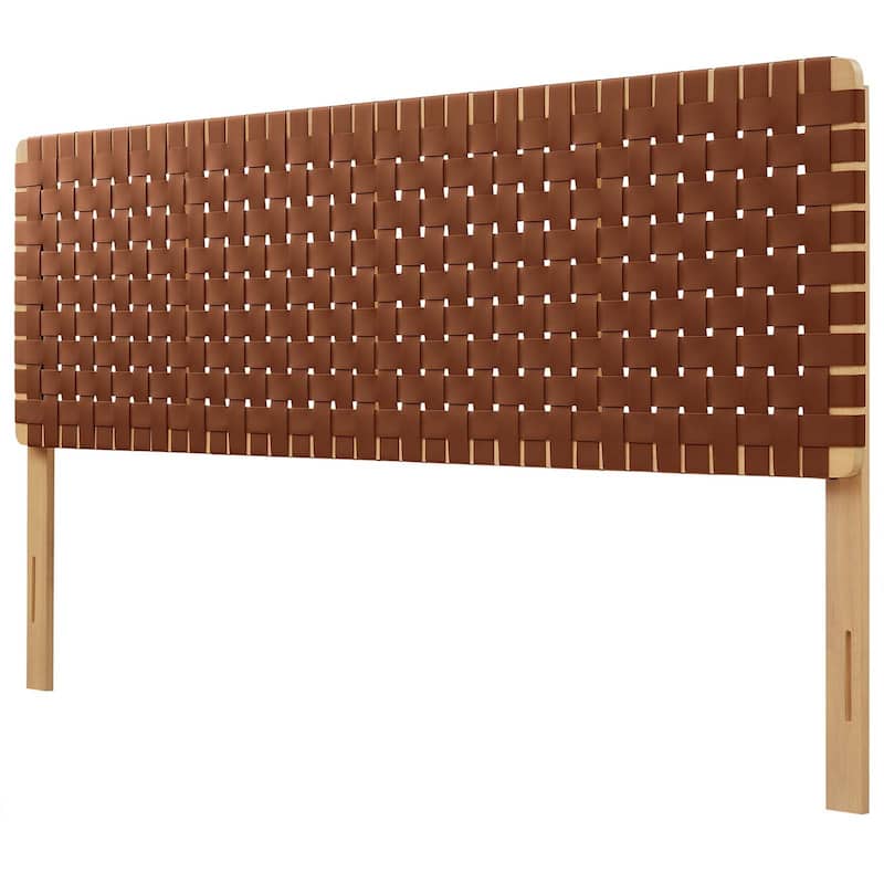 Ditmas Solid Wooden Brown Leather Basket Weaved King Size Headboard