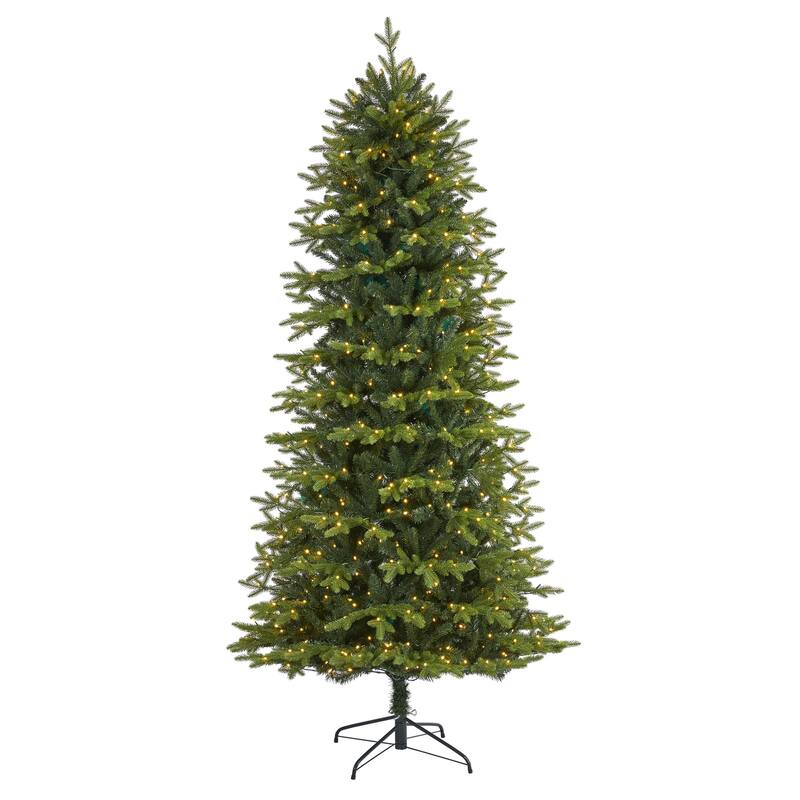 8 Ft Artificial Christmas Tree with Lights - Cool Fir Look Holiday Decor - Green - 96