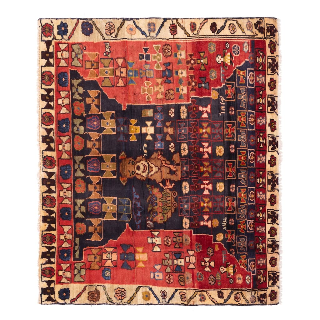 ECARPETGALLERY Hand-knotted Melis Vintage Dark Navy, Red Wool Rug - 5'11 x 4'11