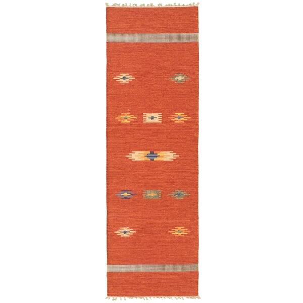 slide 1 of 9, ECARPETGALLERY Flat-weave Bold and Colorful Red Wool Kilim - 2'0 x 6'8