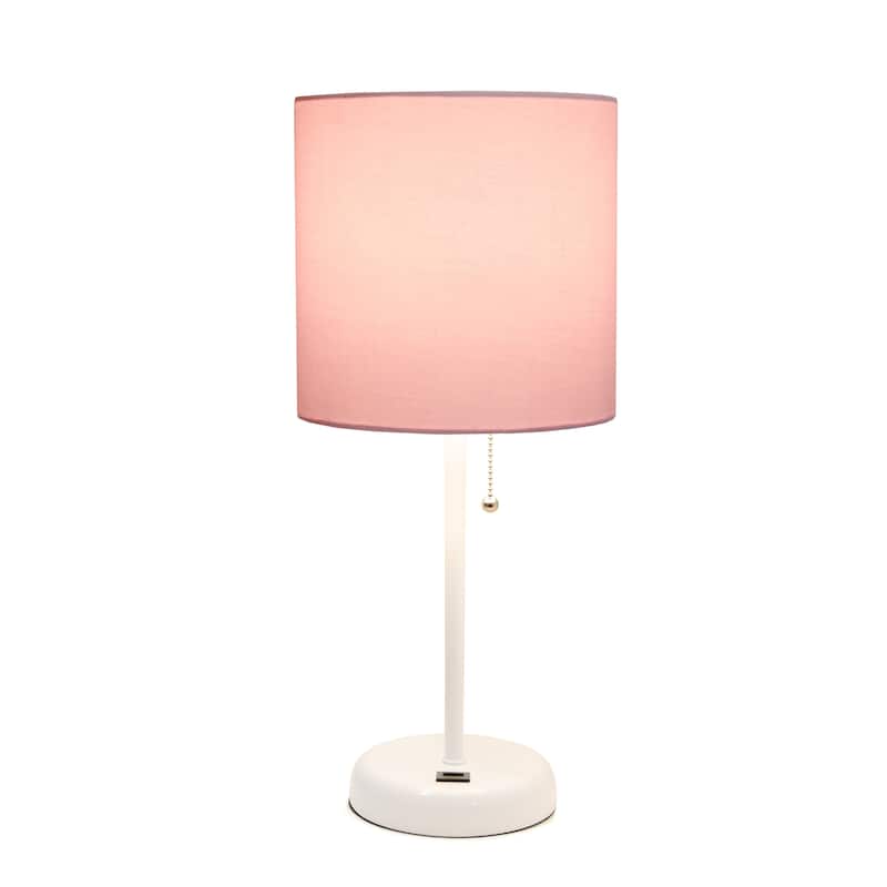 19.5" USB Port Feature Metal Lamp in White w Aqua Shade