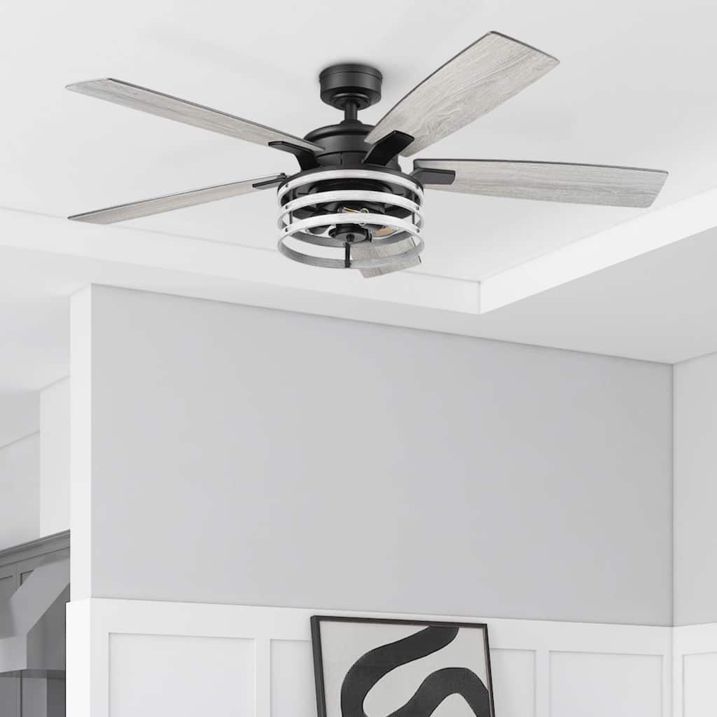 52" Honeywell Carnegie Style Indoor LED Ceiling Fan with Light, Remote Control, Dual Mounting Options, Dual Finish Blades