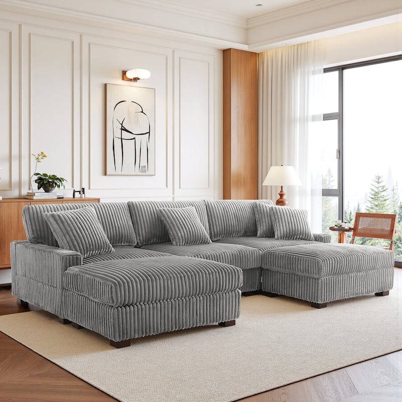 118.4"W Plush Modular Sectional Sofa with Pillows - Light Grey - Symmetrical