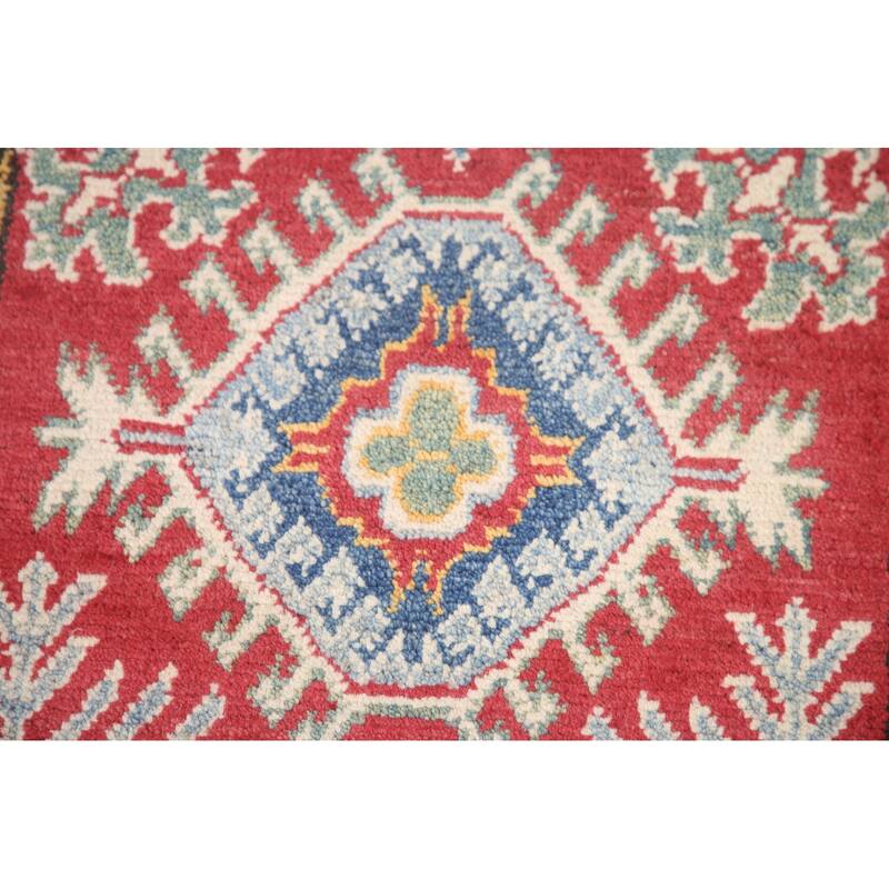 Hand Knotted Oriental 100% Wool Carpet Traditional Geometric Red Kazak Area Rug - 6' 5'' X 2' 8''